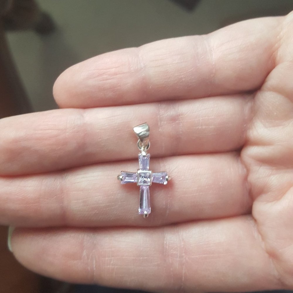 MINI STERLING SILVER, LIGHT AMETHYST CROSS PENDANT